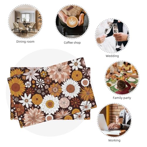 Retro Groovy Flower Power Placemats Set of 4 12x18 Inch - color: Dark Chocolate Brown, size: Set of 4