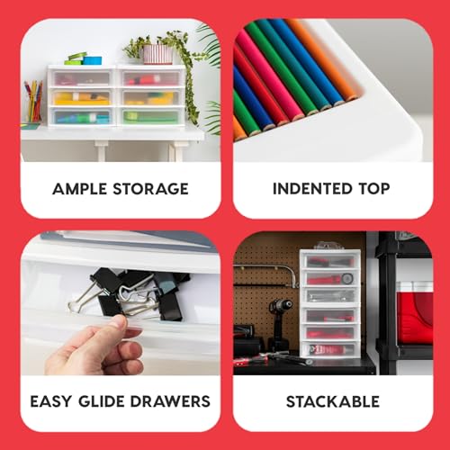 IRIS USA 2-Pack, 3-Drawer Medium Plastic Stacking Desktop Organizer, White - color: White, style: Medium - 2 Pack