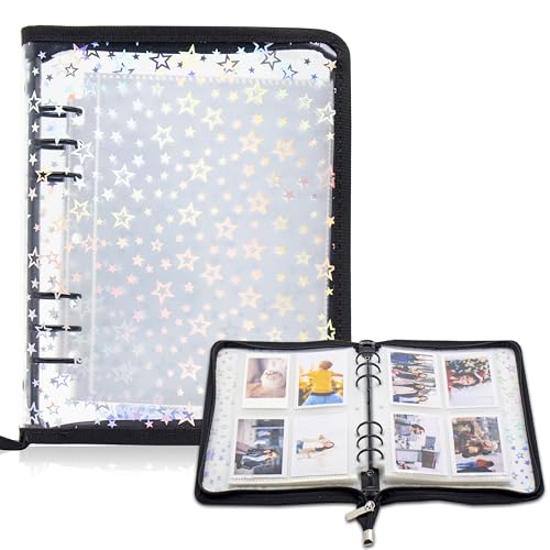 Kpop Photocard Binder Holder with 30 Pack 4-Pocket Inner Pages, A5 6 Ring Cover Album Book with Zipper for Organizing Trading Card (Black) - color: Black