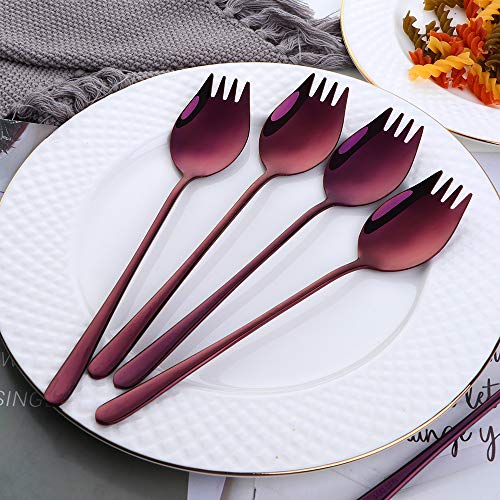 Buyer Star Purple Sporks 2 in 1 Spoons Forks 5 Pieces Stainless Steel Reusable Metal Korean Soup Dinner Spoons Camping Flatware - color: Purple