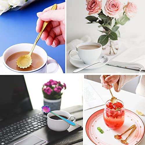16 Pieces Tea Spoon Coffee Teaspoon Set, PBIEHSR Stainless Steel Flower Spoons for Stirring Drink Mixing Milkshake Jam - style: Silver