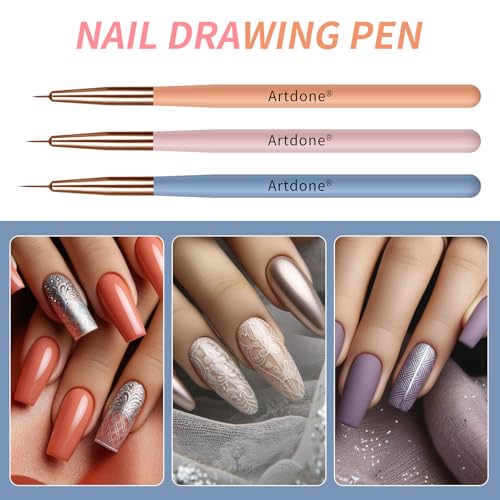 Artdone Nail Dotting Tools Double-ended Nail Art Brushes Kit Nail Art Gel Polish Liner Brushes Design Pen For Nail Drawing And Nail Paint Brushes Small Detail Brushes - color: Colorfully kit