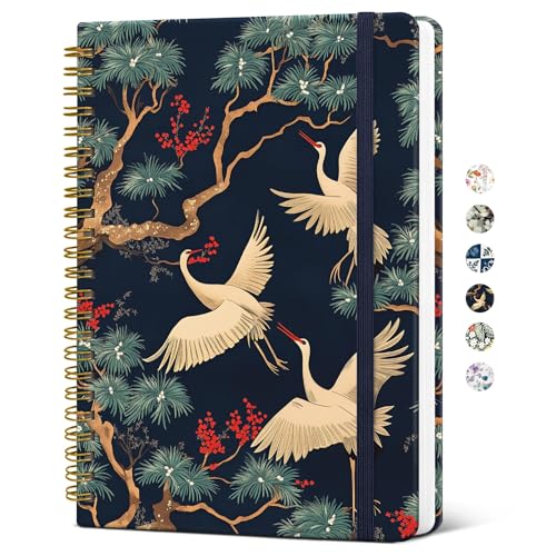 Taja Spiral Lined Journal for Women, Pretty Hardcover Journal Notebook, A5 - color: D-Crane