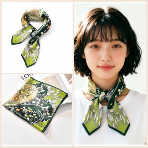 100% Pure Mulberry Silk Scarf women Scraf Small Square 21x21“ Lightweight Neckerchief horse print Dot Digital Red - color: 10# Four-leaf Clover