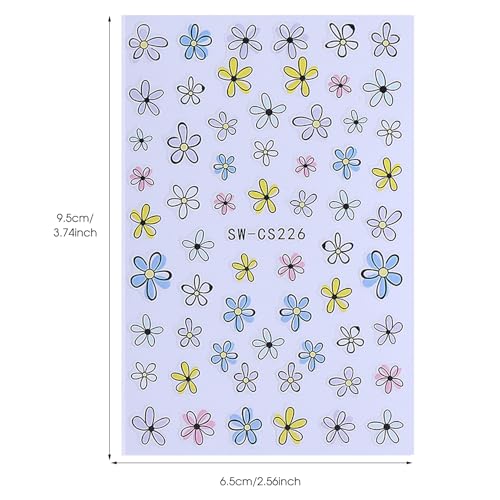 Flower Stickers Nail Art Decals 12PCS Summer Nail Art Designs with Tweezers Tulip Butterfly Leaf Florals Ladybug Decals 3D Self-Adhesive Manicure Simple Nail Stickers for Women Acrylic Nails Supplies - style: Summer Flower Styles