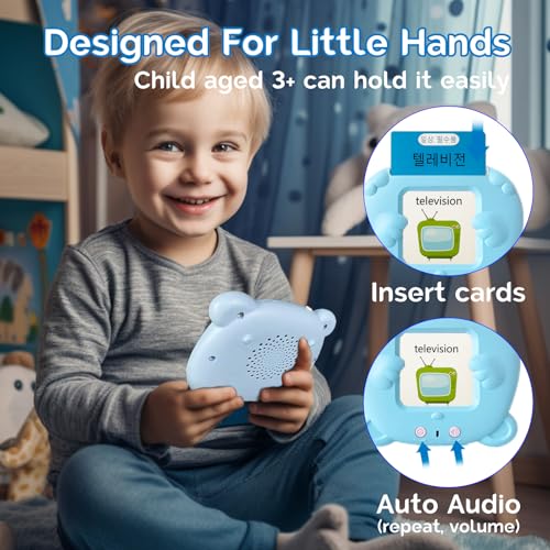English Talking Flash Cards Bilingual for Kids - Korean, Blue - color: Korean, size: Blue