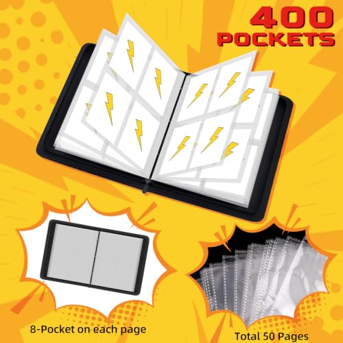 Trading Card Binder 4 Pocket Holds 400 Cards with 50 Removable Sleeves - size: Small