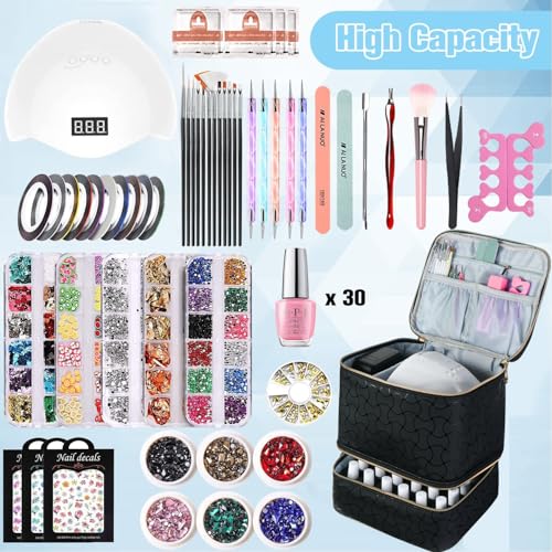 CTWWFS Nail Polish Organizer and Nail Lamp Case, Nail Kit Organizer Holds 30 Bottles (15ml - 0.5 fl.oz) and a Nail Lamp, Nail Polish Carrying Case with Manicure Tools Storage Sections (B-Black) - color: B-Black