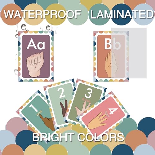 YIYDONG 36 Pieces ASL Alphabet Line Bulletin Board Set ABC Number Sign Language Flash Cards Wall Decorations for Pre-School Kindergarten Elementary Classroom Nursery Homeschool (Bohemia) - color: Bohemia
