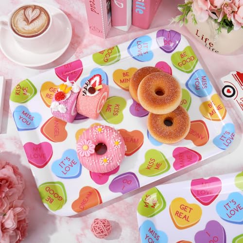 FYSUIMU 3 Pcs Valentine's Day Serving Trays Melamine Platter Conversation Heart Serving Dishes for Party Sharing Snack Fruit Dessert Supplies, 10 x 13 In - style: Conversation Heart