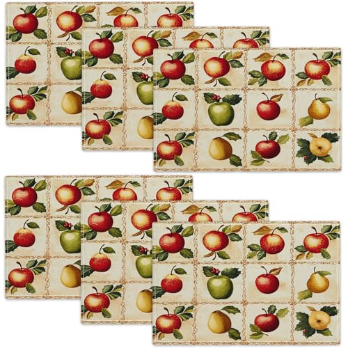 Apple Pear Placemats Set of 6, Retro Fruit Place Mats, Fruits Waterproof Washable Table Mats for Home Party Indoor Kitchen Dining Table Decoration 12x18 Inch - color: Apple Pear, size: Set of 6