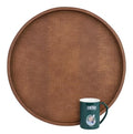 HofferRuffer Round Serving Tray 20'', Elegant Faux Leather Circle Ottoman Table Tray, Serve Tea Coffee Breakfast in Bedroom Living Room Kitchen (Brown) - color: Antique Brown, size: 20"