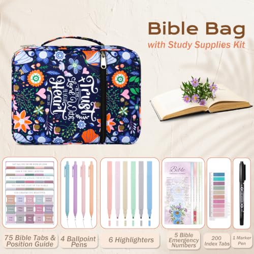 XKDOUS Bible Cover Case for Women Bible Bag Journaling Kit w/Study Supplies - color: Canvas Navy, size: Large