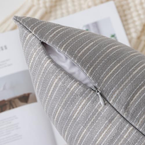 Kevin Textile Pack of 2 Farmhouse Throw Pillow Covers Boho Woven Texture Linen Striped Decorative Pillow Cases for Couch Bed and Chair, Grey 18 x 18 inches 45 x 45 cm - color: A-grey, size: 18" x 18" (Pack of 2)