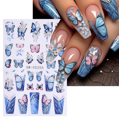 Flower Stickers for Nail Art Decals - 12 Sheets Spring Butterfly Nail Stickers with Tweezers 3D Floral Leaves Plant Nail Art Designs DIY Self Adhesive Daisy Blossom Nail Supplies Decorations - style: Flower Styles