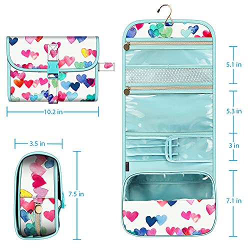 FINTIE Portable Toiletry Cosmetic Travel Bag Hanging Makeup Organizer - color: Raining Hearts