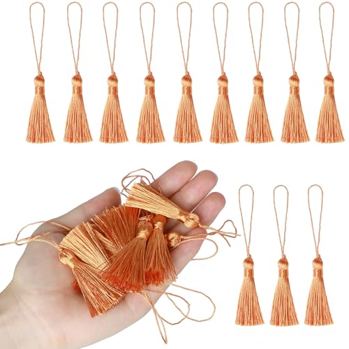48Pcs Mini Bookmark Tassels Handmade Keychain Silky Tassel - color: Orange