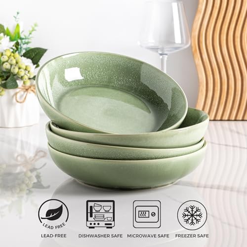 AmorArc 8.5’’ Ceramic Pasta Bowls Set of 6, 36oz Large Stoneware Bowls Set - color: Olive Green, size: Set of 6