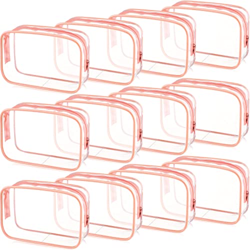 Weewooday 12 Pcs Clear Cosmetic Bags PVC Zipper,Medium,Pink - color: Pink, size: Medium