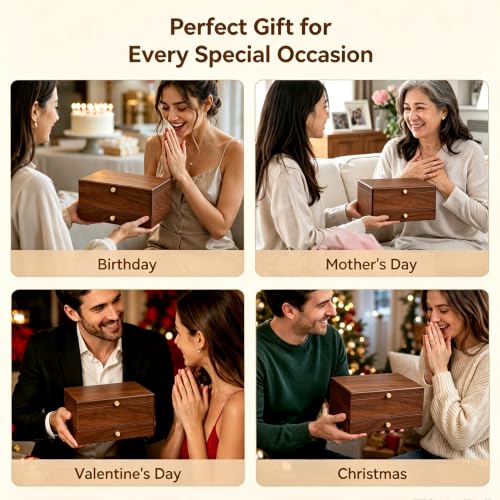 Black Walnut Wooden Jewelry Box for Women, 3 Layer Organizer with Drawer - color: 3 Layer