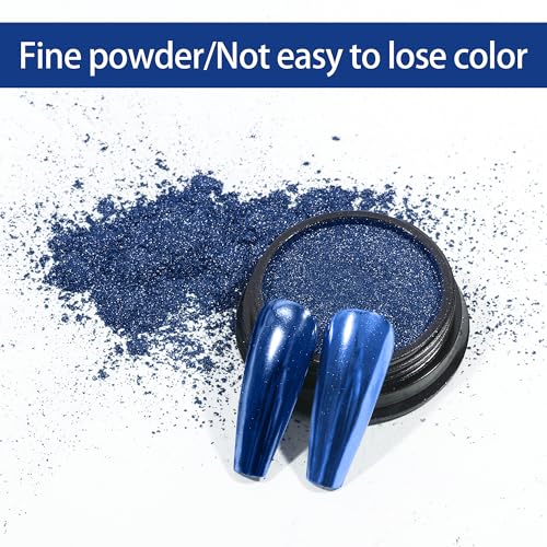 Artdone Chrome Nail Powder, Dark Blue Iridescent Aurora Powder Metallic Mirror Effect Pigment Pearlescent Mermaid Pigment Pearl Glitter Dust Kit, Nail Art Decoration, Resin Craft - color: 1 Jar - Dark Blue