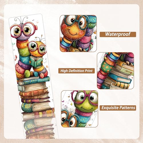 100 Pcs Cute Bookworm Bookmarks, Funny Insect Book Marks for Reading Students, Paper Bookmark Bulk, Christmas Birthday Gifts for Readers Book Lovers - style: Cute Bookworm