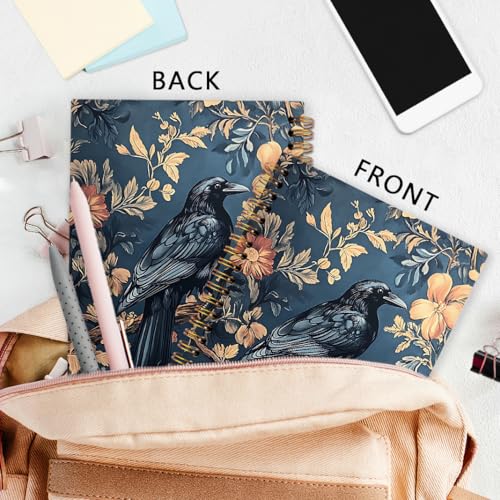 nvucamd Gothic Dark Academia Crow Spiral Notebook, Witchy Black Crow Journal Notebook, Gothic Raven Office School Supplies Gifts, Cottagecore Botanical Raven Journaling Notebooks for Women, 5.5x8.3 - color: raven