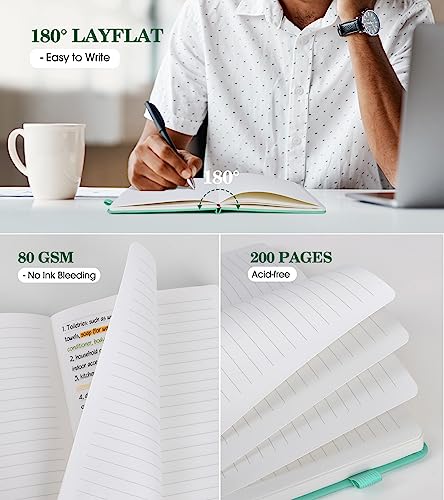Lined Journal Notebook for Women, A5 Green Hardcover Leather Journals for Writing, 200 Pages Travel Daily Journal,Thick College Ruled Notebook for Work School, Note Taking, Business 5.75'' X 8.38'' - color: Green