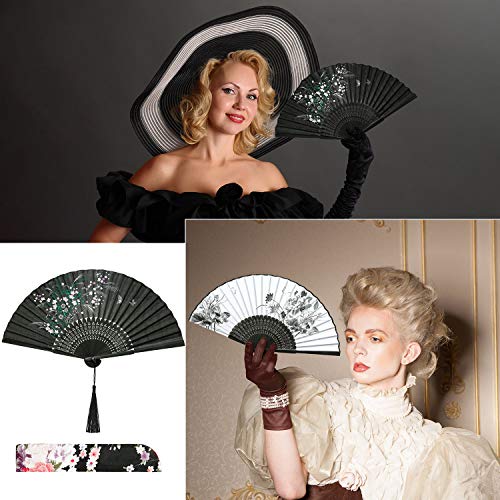 Zonon 4 Pack Hand Held Folding Fans for Women Silk,Vintage - style: Stylish