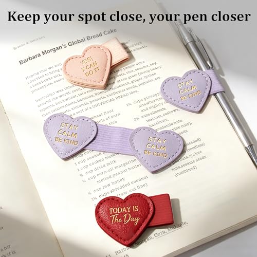 2Pcs Magnetic Leather Heart Bookmarks with Pen Holder, Cute Inspirational Motivational Quotes Book Markers Clip with Gift Box, Reading Accessories for Book Lovers Women Teachers (Stay Calm Be Kind) - color: Purple-stay Calm Be Kind