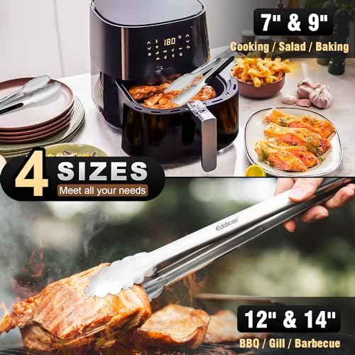 EDDEAS Grill Tongs - BBQ Tongs Heat Resistant 600 Degrees, Heavy Duty Metal, Perfect for Cooking, Grilling, Set of 4, 7",9",12" & 14 inch Black - color: Silver 4Pcs, size: 7+9+12+14 inch