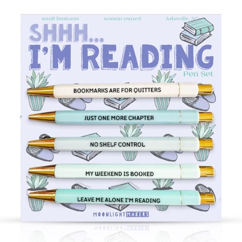 Moonlight Makers Ballpoint Pens Black Ink, Set of 5, Shh. I'm Reading, Desk - color: Shh... I'm Reading