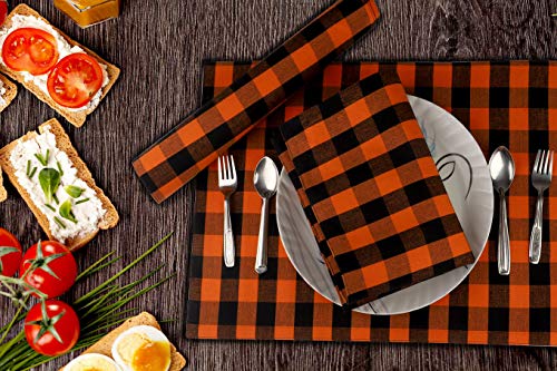 Urban Villa Two Tone Placemat Cotton Tablemat 14x20 (Set of 6) Orange/Blk - color: Halloween Checks, size: 14" x 20"