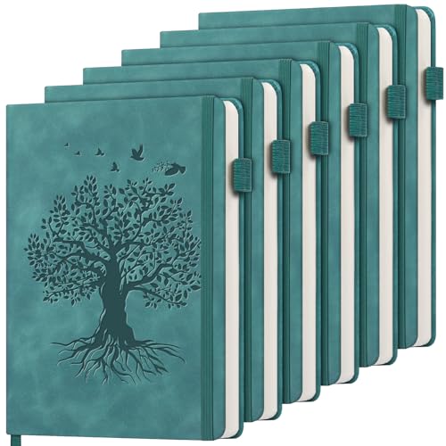6 Pack Lined Journal Notebook for Women Men, A5 Hardcover Leather Journals - color: A-Tree-Sea Green, size: 6 Pack-A5（5.8"×8.3"）