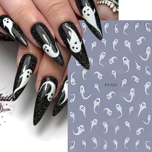 Halloween Ghost Nail Art Stickers Luminous Nail Stickers 6PCS Cute Ghost Bat Boo Halloween Nails Design 3D Self-Adhesive Nail Decals Nail Art Supplies Manicure Sliders for Women DIY Nail Decorations - style: style2