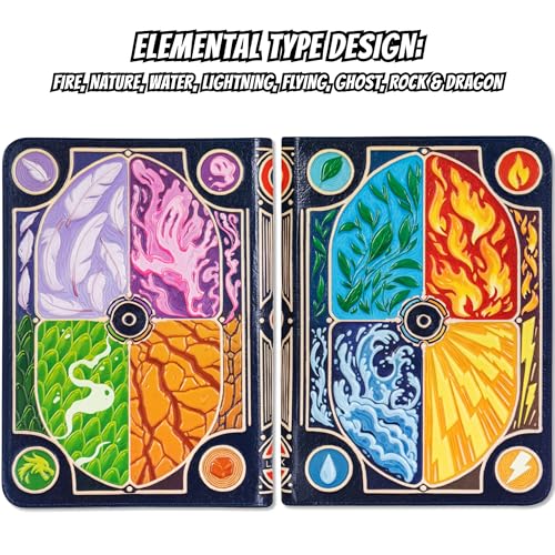 3D Card Binder for Pokemon - Stunning 3D Raised Elemental Design in PU Leather with Zipper - Includes 9 Pocket Pages for 360 Cards. Great Sleeve Album/TCG Holder/Trading Card Collection Book Gift. - color: Elemental