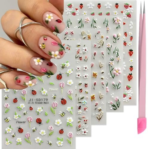Strawberry Nail Stickers for Nail Art Flower Nail Decals for Women - color: Colorful-17