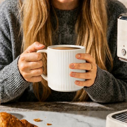 theterra Ceramic Coffee Mugs Set of 4, 14.2 oz Coffee Cups with Handle - color: Reactive White, size: 14 OZ (Set of 4)