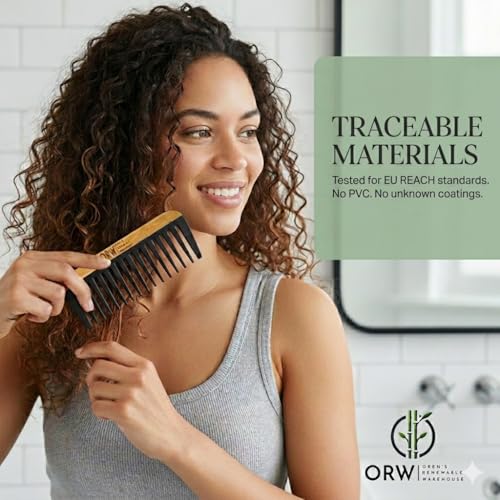 ORW Wide Tooth Comb, Bamboo Detangling Comb for Curly Hair, Wet & Dry Hair
