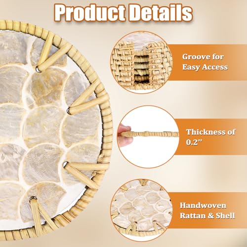 Coastal Coasters Set of 6, Boho Coaster Set with Holder, Fish Scale - style: Fish Scale