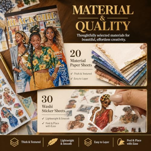 Black Girl Sticker Book - Aesthetic Scrapbook Supplies for Journaling, Planners, Laptops, Water Bottles, Phone Cases & DIY Craft Gifts - color: Girl