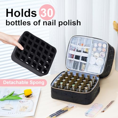 Uross Nail Polish Organizer Bag Holds 30 Bottles Nail Polish & Nail Kit -Nail Polish Storage Organizer Bag Nail Supplies Organizer Case for Nail Tech - Black - size: Large - 9.5 x 8 x 9.5 inch (30 bottles)