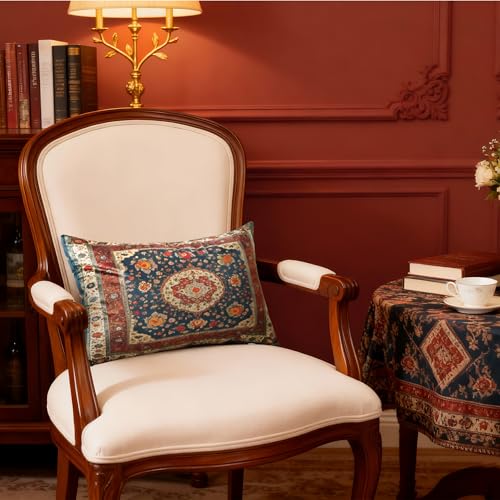 Vintage Floral Soft Velvet Throw Pillow Covers 12x20 in Boho - color: Dark Blue, size: 20" x 12" (Pack of 2)