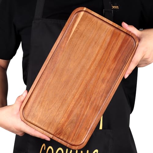 Medium Wooden Serving Trays for Party Rectangle Acacia Wood Platter - size: 14" × 8" × 0.6"