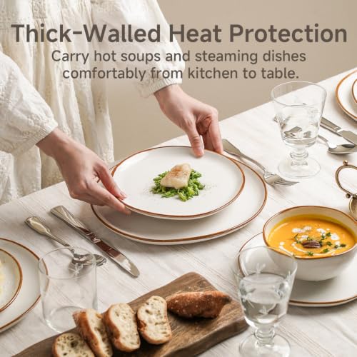 Stoneware Dinnerware Sets for 4, Reactive Glaze Plates and Bowls, White - color: White, size: Service for 4-12Pcs