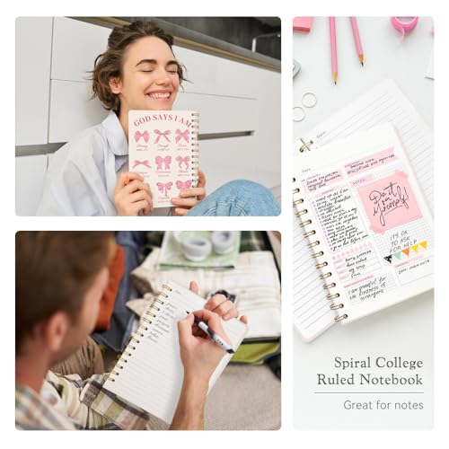 Lined Spiral Journal Notebook for Work A5, 160 Pages, Pink Bow - color: Bow Pink