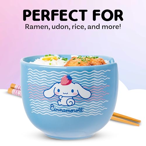 Silver Buffalo Sanrio Hello Kitty, Ramen Bowl with Chopsticks, 20oz - color: Cinnamoroll Strawberry, size: 20 Ounces (No Spoon)