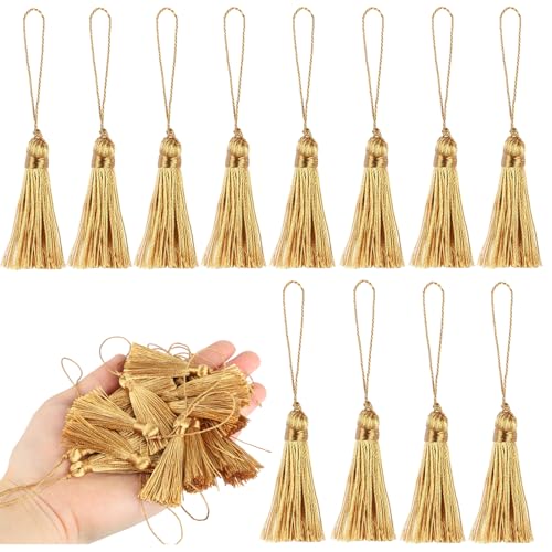 BEL AVENIR 45 pcs Mini Bookmark Tassels 3.75inch Silky Key Tassel-Gold - color: Gold