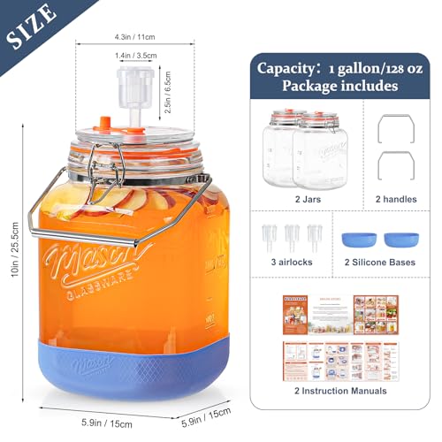 1 Gallon/128 OZ Large Fermentation Jar, Mead Making Kit, Pickle Jars, 2 PCS