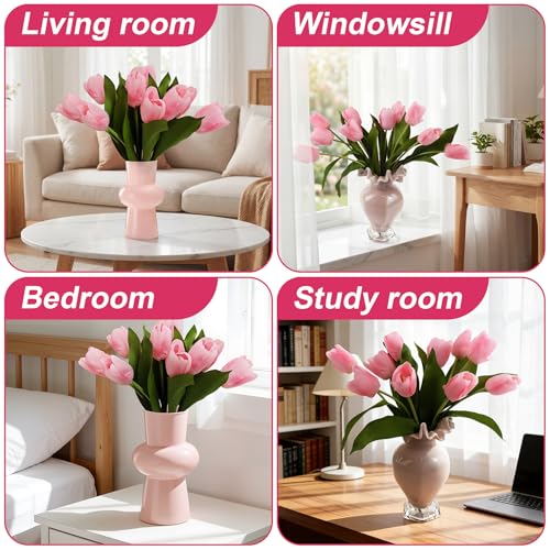 10 Stems 14 Inch Tulips Artificial Flowers Realistic Faux Flowers - color: Dark Pink